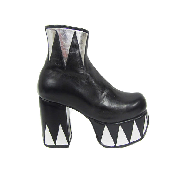 Ringmaster Platform Ankle Boots in Black with Silver Circus Triangle Details in Vegan or Genuine Leather Side View