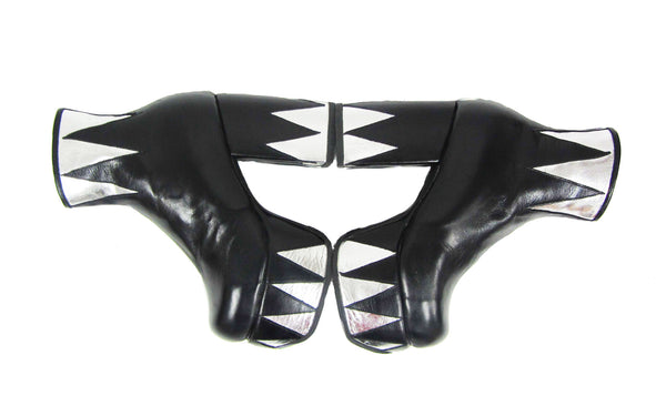 Pair of Ringmaster Platform Ankle Boots in Black with Silver Circus Triangle Details in Vegan or Genuine Leather
