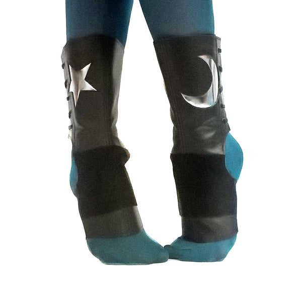 SHORT Black Aerial boots w/ Silver metallic MOON & STAR + Suede Grip