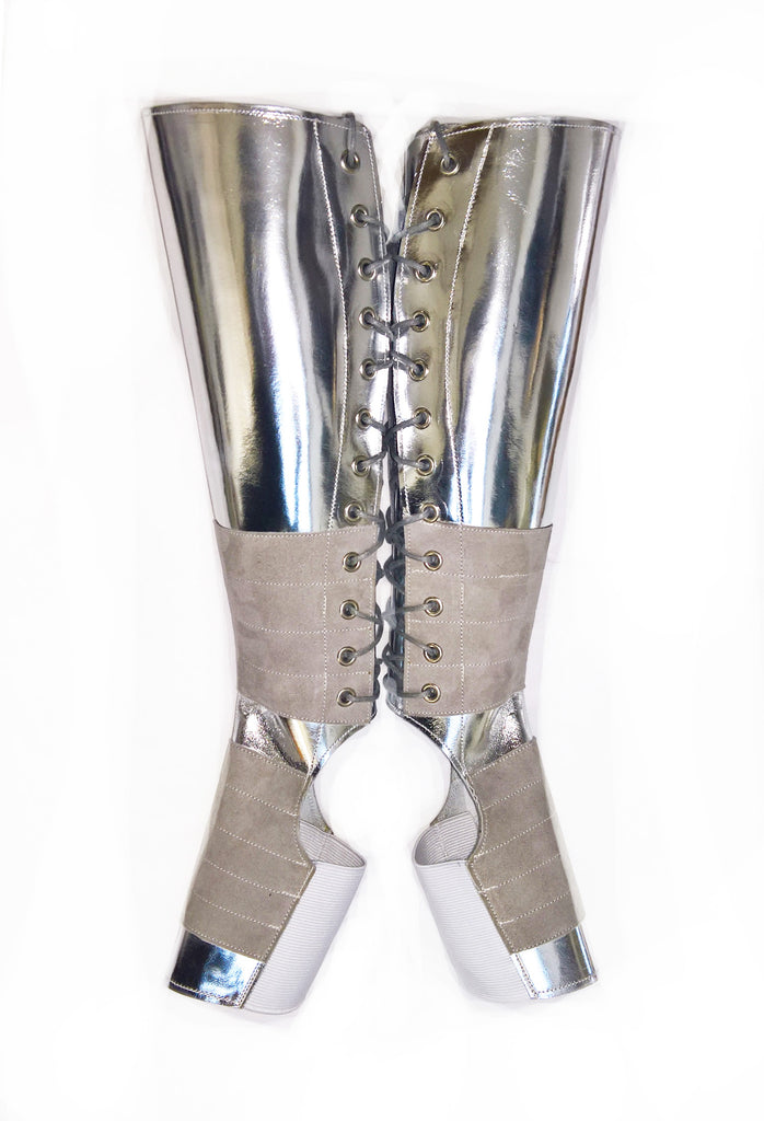 SILVER "Mirror Metallic" Leather Aerial boots w/ Suede Grip