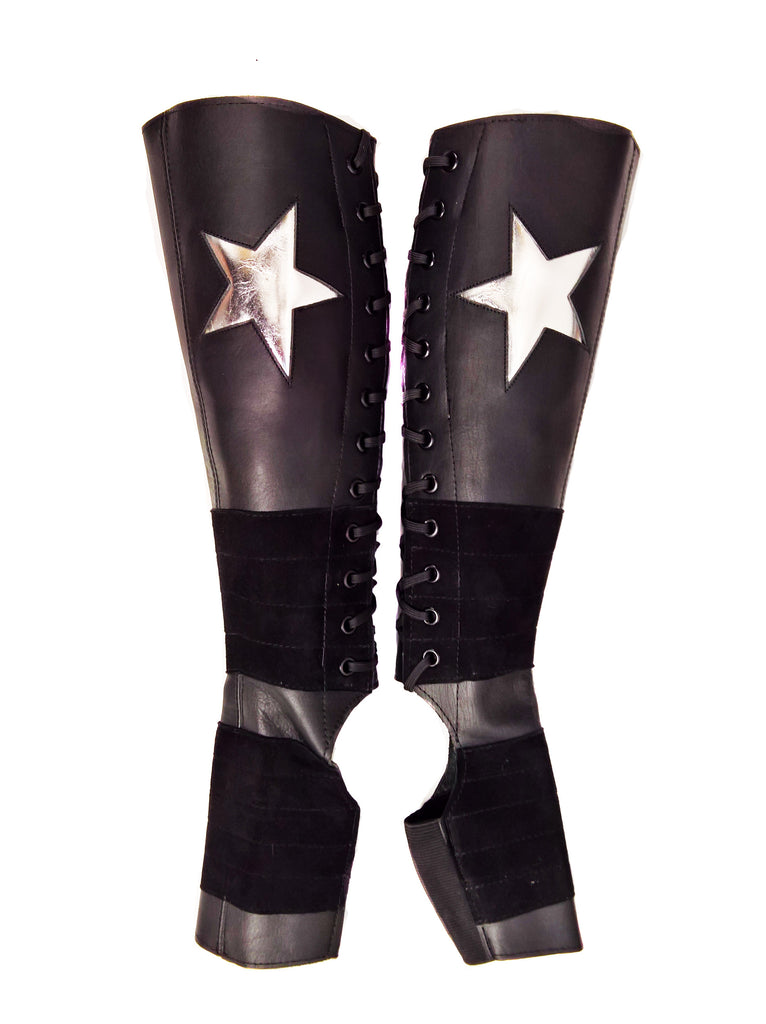 Full length Black Aerial Boots w/ SILVER metallic Stars
