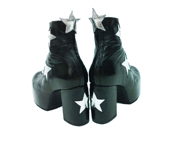Stardust Platform Vegan or Real Leather Ankle Boots Black with Silver Stars Rear View