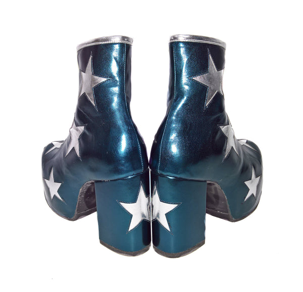 Vegan Stardust Metallic Teal Platform Ankle Boots with Silver Stars from the back