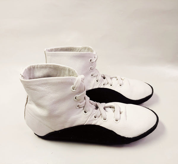 SAMPLE SALE - White Tightrope Ankle Boots w/ BLACK Soles UK 3.5