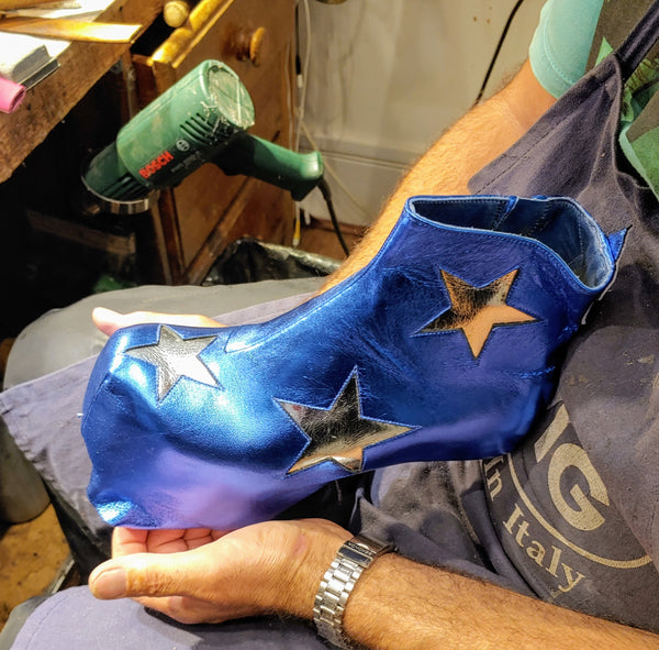 STARDUST Platform Ankle Boots - Blue metallic with Silver Stars