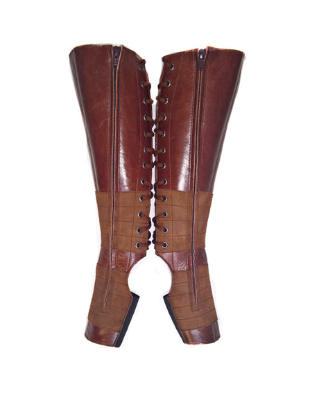 BROWN Leather Aerial boots w/ inside ZIP + Suede Grip