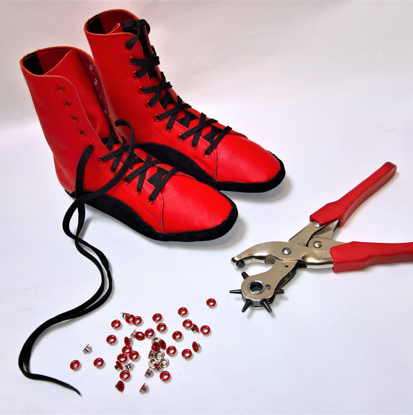 CUSTOM MADE Red Tightrope Boots w/ Black Sole