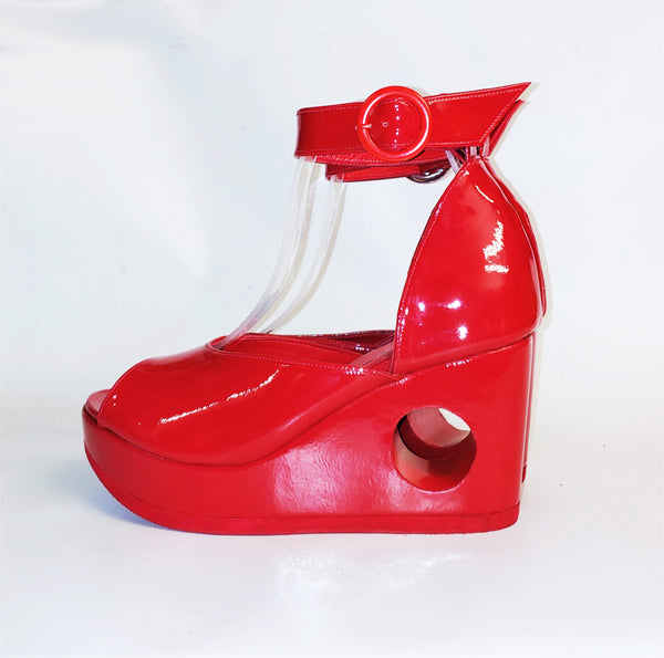 Red PEEPHOLE Platform Sandals