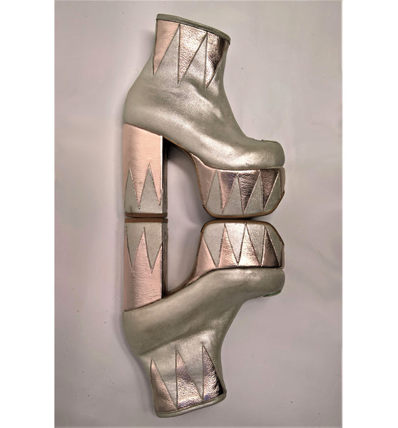 RINGMASTER Platform Ankle Boots - Silver & Champagne