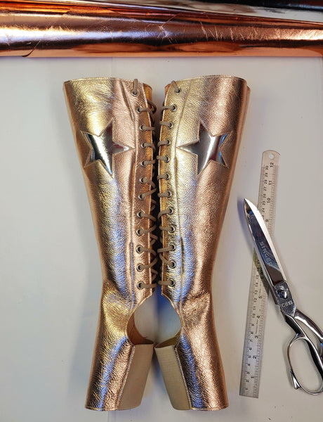 Rose Gold Aerial boots w/ Silver Star + inside Zip + Silver trim