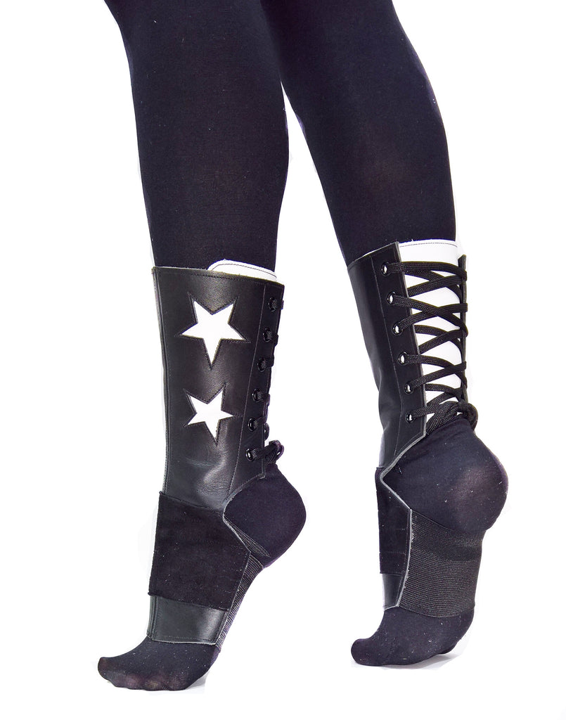 SHORT Black Aerial boots w/ White Stars + Grip Panel