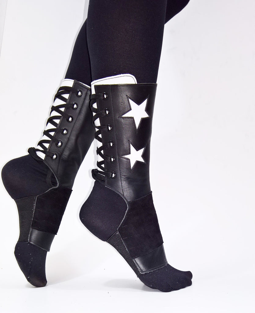 Short Black Aerial boots w/ White STARS and Back panel
