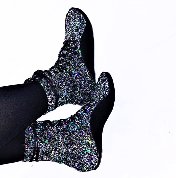 Silver & Black Glitter Tightrope Boots