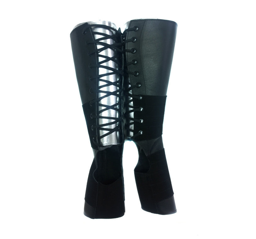 Black Aerial Boots with SILVER Metallic Back Panel + Suede Grip