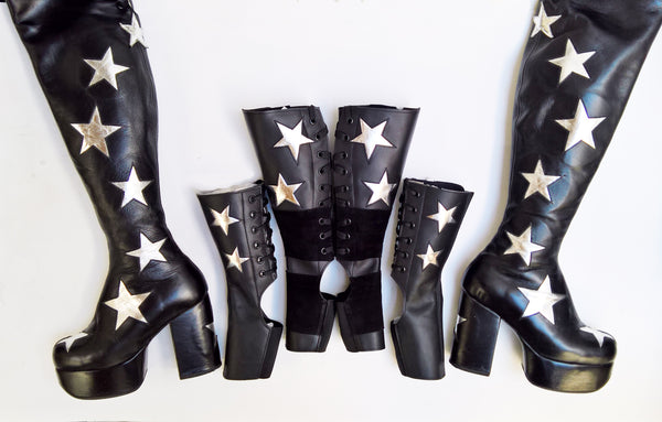 STARDUST Platform Ankle Boots - Black with Silver Stars
