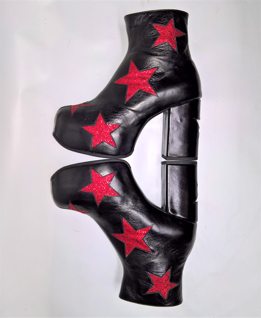 STARDUST Platform Ankle Boots - Red Patent Leather with Black
