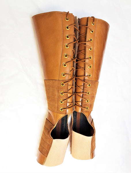 TAN Leather Aerial boots w/ inside ZIP + Suede Grip