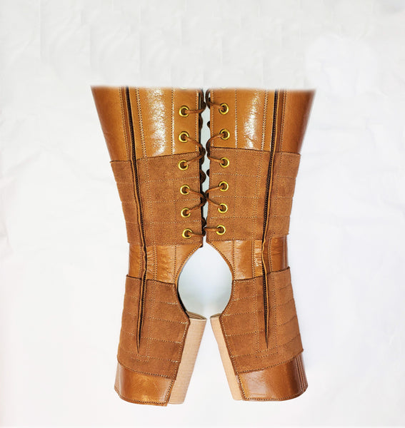 Short TAN Leather Aerial boots w/ Suede Grip + inside ZIP