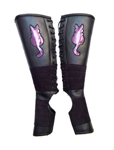 "Kitty" Classic Black Aerial boots w/ PURPLE metallic Cat + Suede Grip