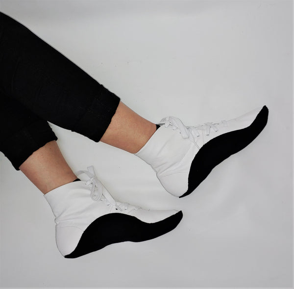 WHITE Tightrope Ankle Boots w/ BLACK Sole